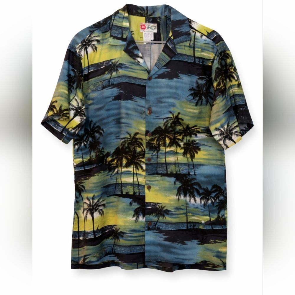 Vintage Hilo Hattie Hawaiian Shirt XL Blue Floral Cotton Aloha Made In USA 90s - Picture 7 of 7